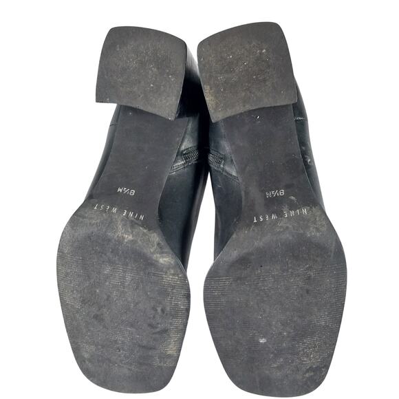 NINE WEST! "SINNY" BLACK GENUINE LEATHER SQUARE TOE CHUNKY HEEL BOOTS! SZ 8.5M - Picture 10 of 12